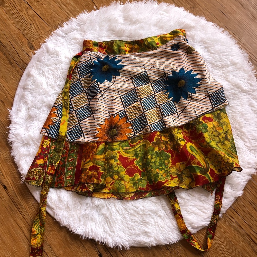 Boho Mini Floral Sari Wrap Skirt - Picture 3 of 10